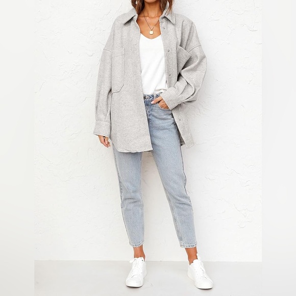 Wool Grey | Oversized Long Sleeve Shacket - Picture 2 of 5